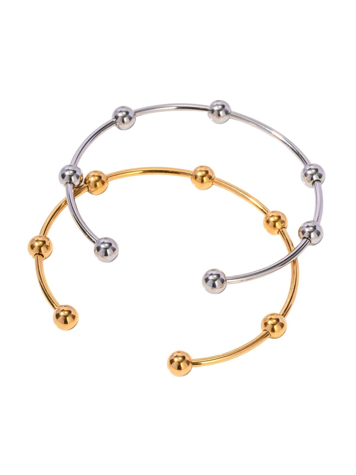 Bracelet acier inoxydable doré, bijou géométrique moderne, jonc rigide rond, style minimaliste femme, modèle Zendaya - Bracelet - Argent