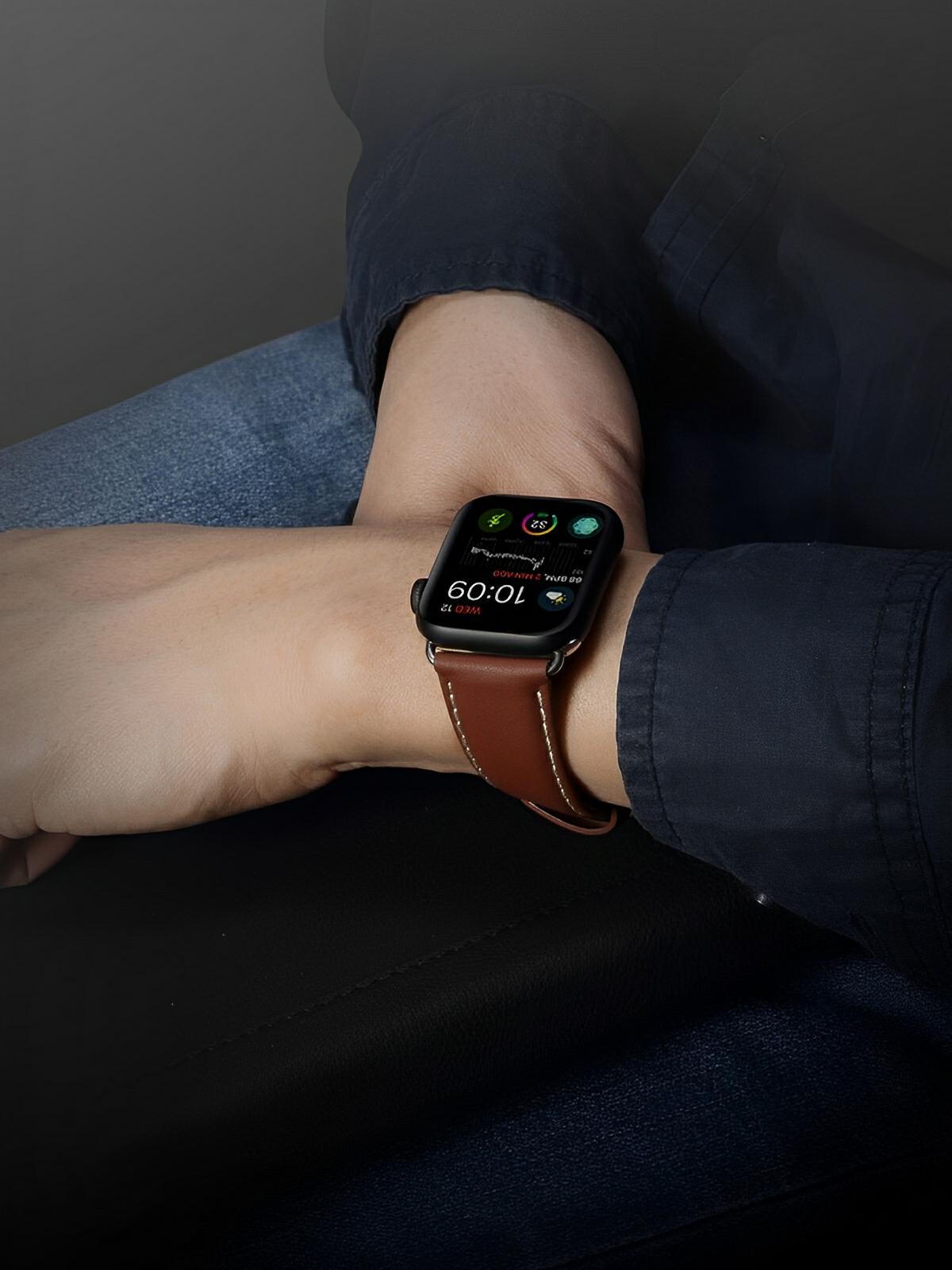 Bracelet Apple Watch cuir véritable, acier inoxydable, ajustable, pour l'homme moderne, modèle Lino - Bracelet Apple Watch - Marron 38 à 42mm