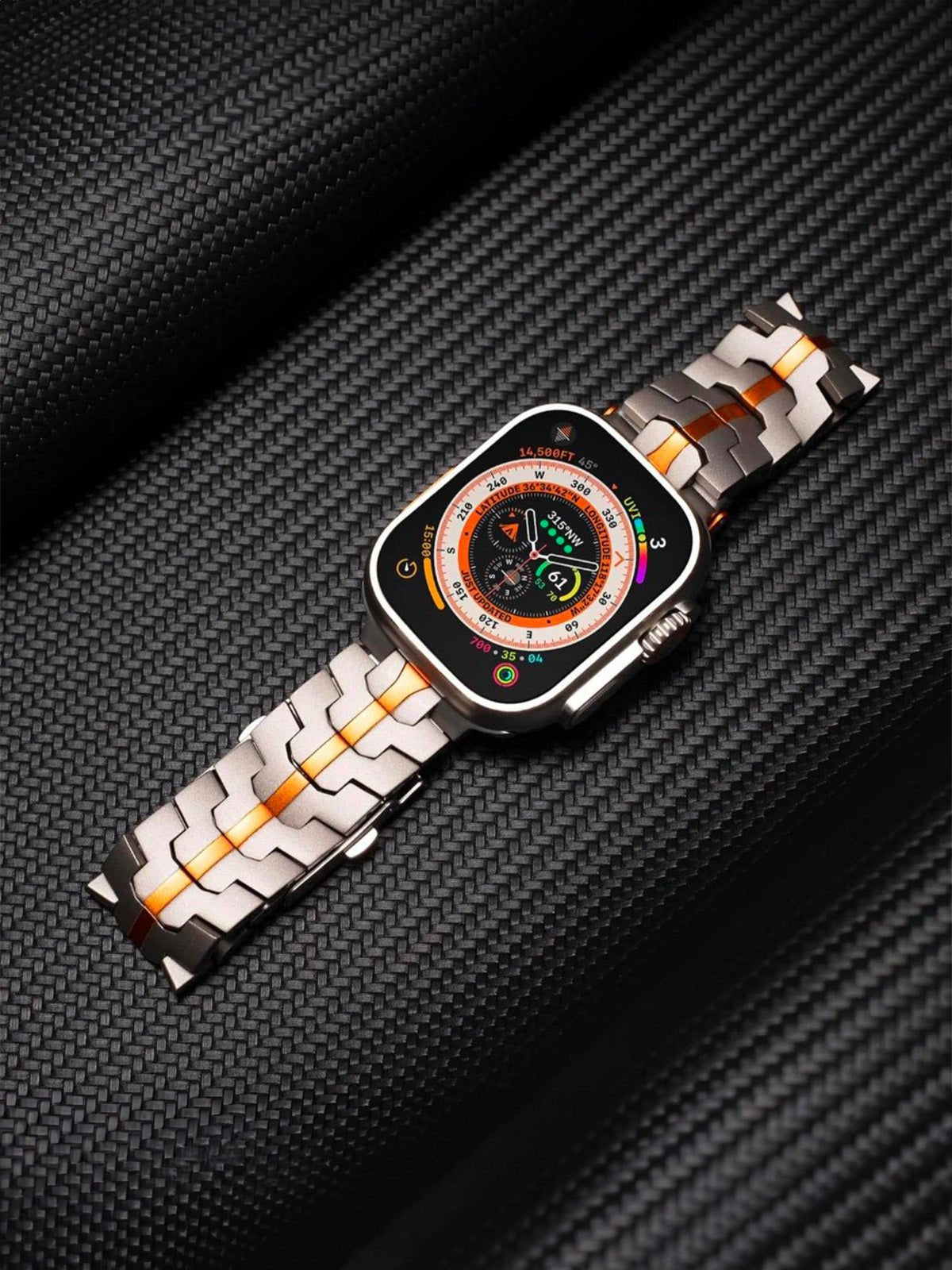 Bracelet Apple Watch Ultra, en acier inoxydable, design sport, fermeture déployante, haute technologie, modèle Titan - Bracelet Apple Watch - Argent 38 à 42mm