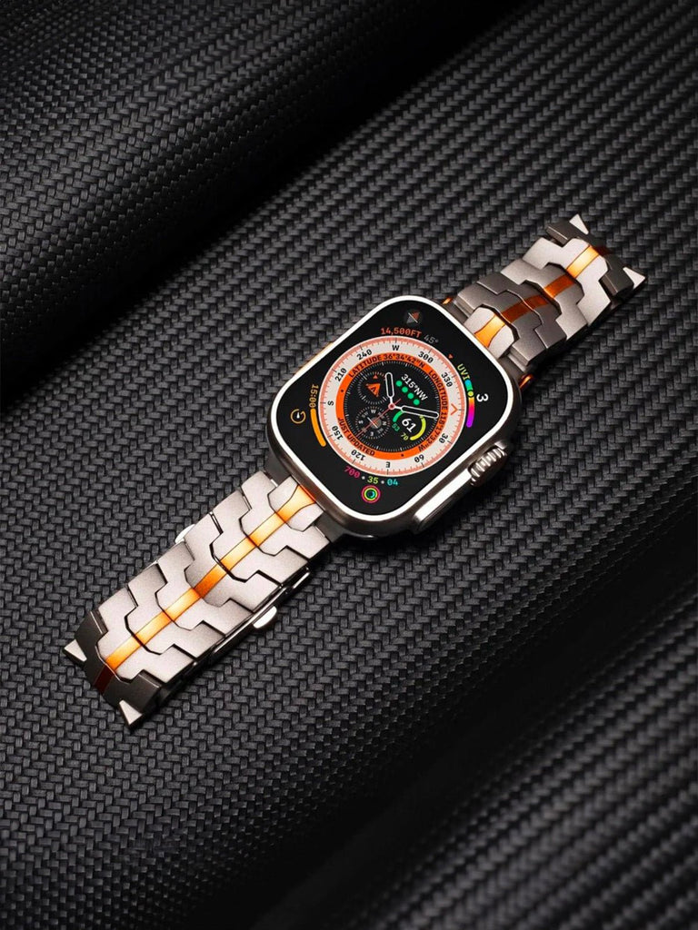 Bracelet Apple Watch Ultra, en acier inoxydable, design sport, fermeture déployante, haute technologie, modèle Titan - Bracelet Apple Watch - Argent 38 à 42mm