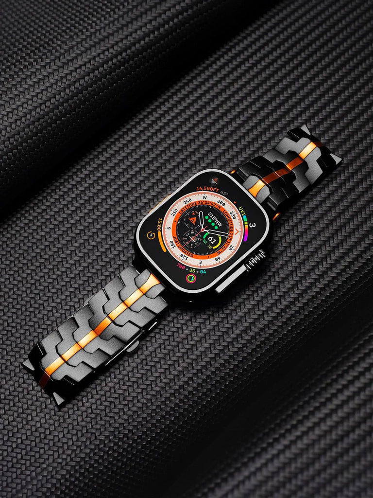 Bracelet Apple Watch Ultra, en acier inoxydable, design sport, fermeture déployante, haute technologie, modèle Titan - Bracelet Apple Watch - Noir 38 à 42mm