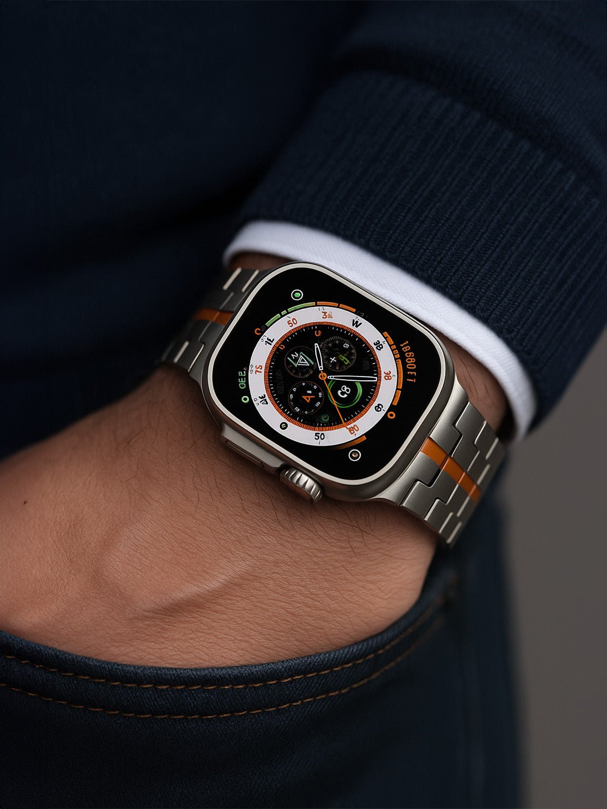 Bracelet Apple Watch Ultra, en acier inoxydable, design sport, fermeture déployante, haute technologie, modèle Titan - Bracelet Apple Watch - Argent 38 à 42mm