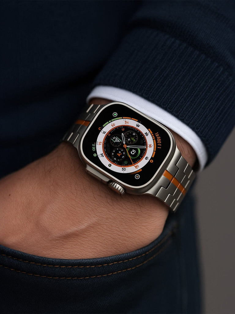 Bracelet Apple Watch Ultra, en acier inoxydable, design sport, fermeture déployante, haute technologie, modèle Titan - Bracelet Apple Watch - Argent 38 à 42mm