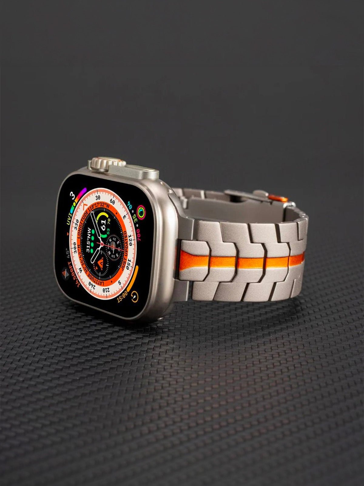 Bracelet Apple Watch Ultra, en acier inoxydable, design sport, fermeture déployante, haute technologie, modèle Titan - Bracelet Apple Watch - Argent 38 à 42mm