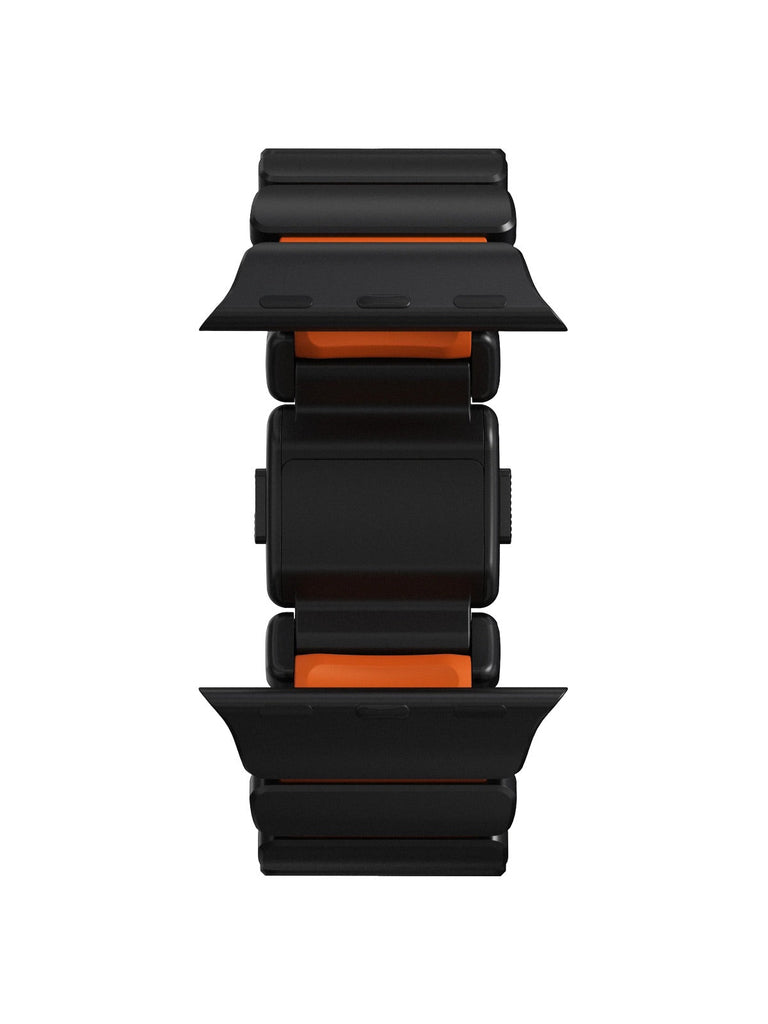 Bracelet Apple Watch Ultra Premium, en Titane Grade 4, fermeture magnétique N52, intérieur FKM, design sportif premium, look prestigieux, modèle Salvador - Bracelet Apple Watch - Noir et orange 44 à 49 mm