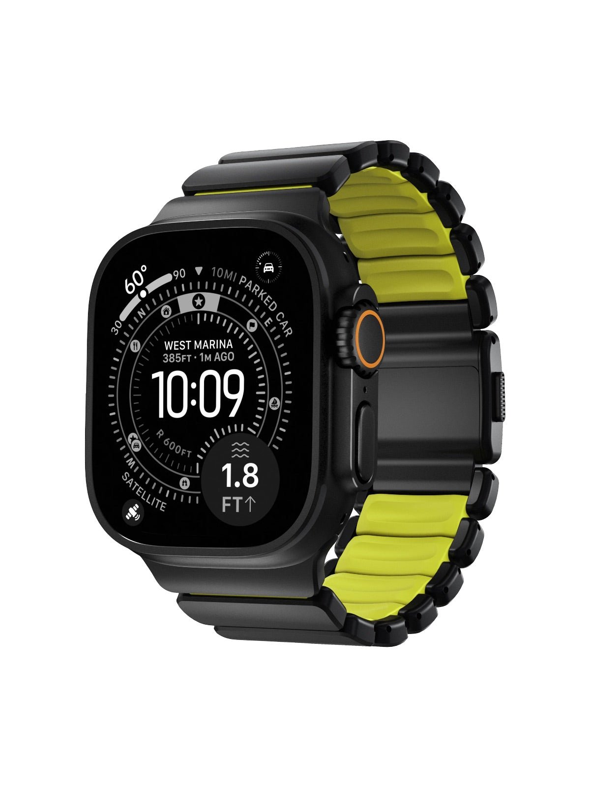 Bracelet Apple Watch Ultra Premium, en Titane Grade 4, fermeture magnétique N52, intérieur FKM, design sportif premium, look prestigieux, modèle Salvador - Bracelet Apple Watch - Noir et vert 44 à 49 mm