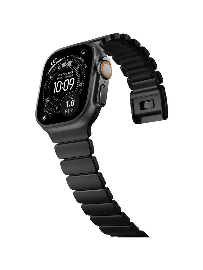 Bracelet Apple Watch Ultra Premium, en Titane Grade 4, fermeture magnétique N52, intérieur FKM, design sportif premium, look prestigieux, modèle Salvador - Bracelet Apple Watch - Noir 44 à 49 mm
