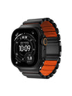 Bracelet Apple Watch Ultra Premium, en Titane Grade 4, fermeture magnétique N52, intérieur FKM, design sportif premium, look prestigieux, modèle Salvador - Bracelet Apple Watch - Noir et orange 44 à 49 mm