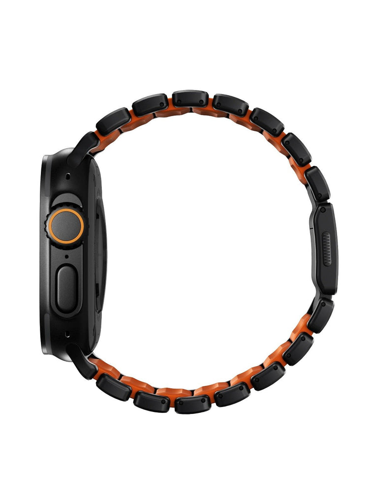 Bracelet Apple Watch Ultra Premium, en Titane Grade 4, fermeture magnétique N52, intérieur FKM, design sportif premium, look prestigieux, modèle Salvador - Bracelet Apple Watch - Noir et orange 44 à 49 mm