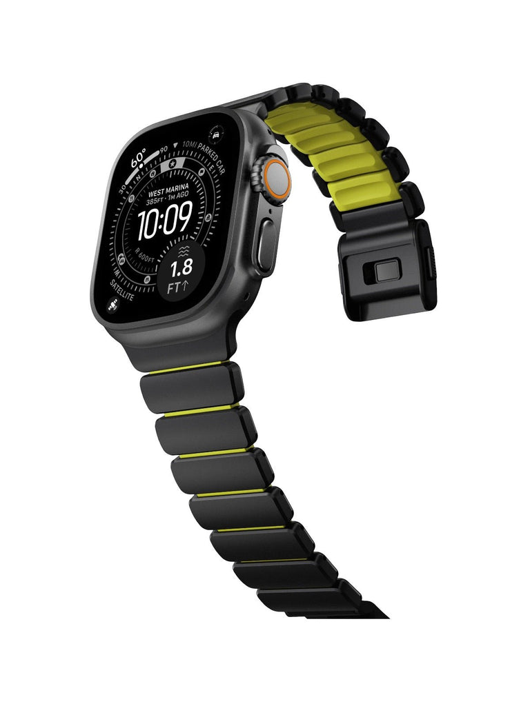 Bracelet Apple Watch Ultra Premium, en Titane Grade 4, fermeture magnétique N52, intérieur FKM, design sportif premium, look prestigieux, modèle Salvador - Bracelet Apple Watch - Noir et vert 44 à 49 mm