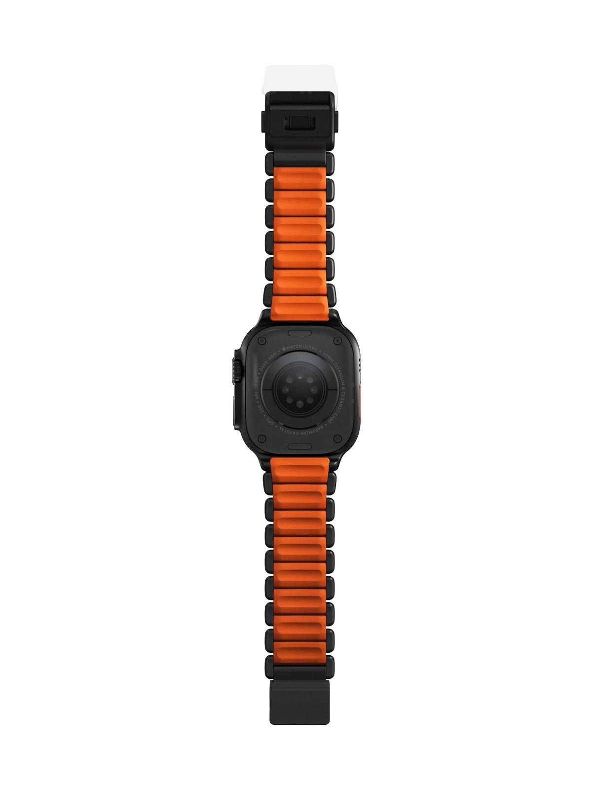 Bracelet Apple Watch Ultra Premium, en Titane Grade 4, fermeture magnétique N52, intérieur FKM, design sportif premium, look prestigieux, modèle Salvador - Bracelet Apple Watch - Noir et orange 44 à 49 mm