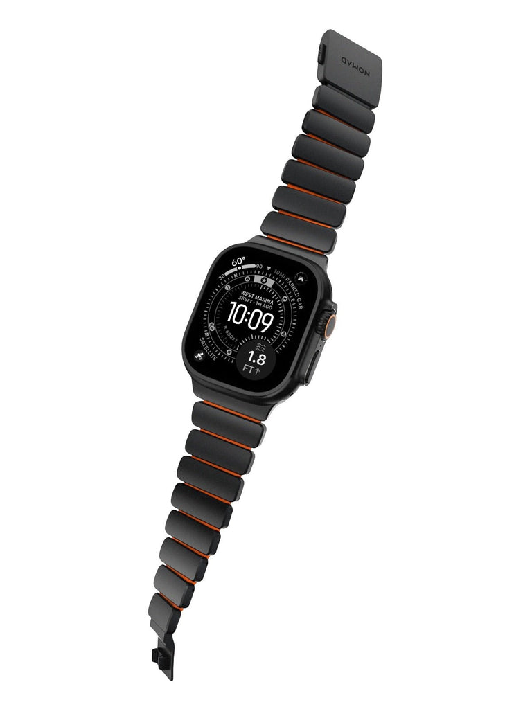 Bracelet Apple Watch Ultra Premium, en Titane Grade 4, fermeture magnétique N52, intérieur FKM, design sportif premium, look prestigieux, modèle Salvador - Bracelet Apple Watch - Noir et orange 44 à 49 mm