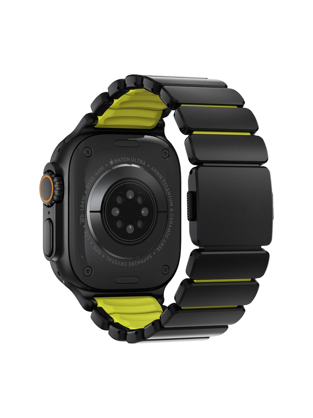 Bracelet Apple Watch Ultra Premium, en Titane Grade 4, fermeture magnétique N52, intérieur FKM, design sportif premium, look prestigieux, modèle Salvador - Bracelet Apple Watch - Noir et vert 44 à 49 mm