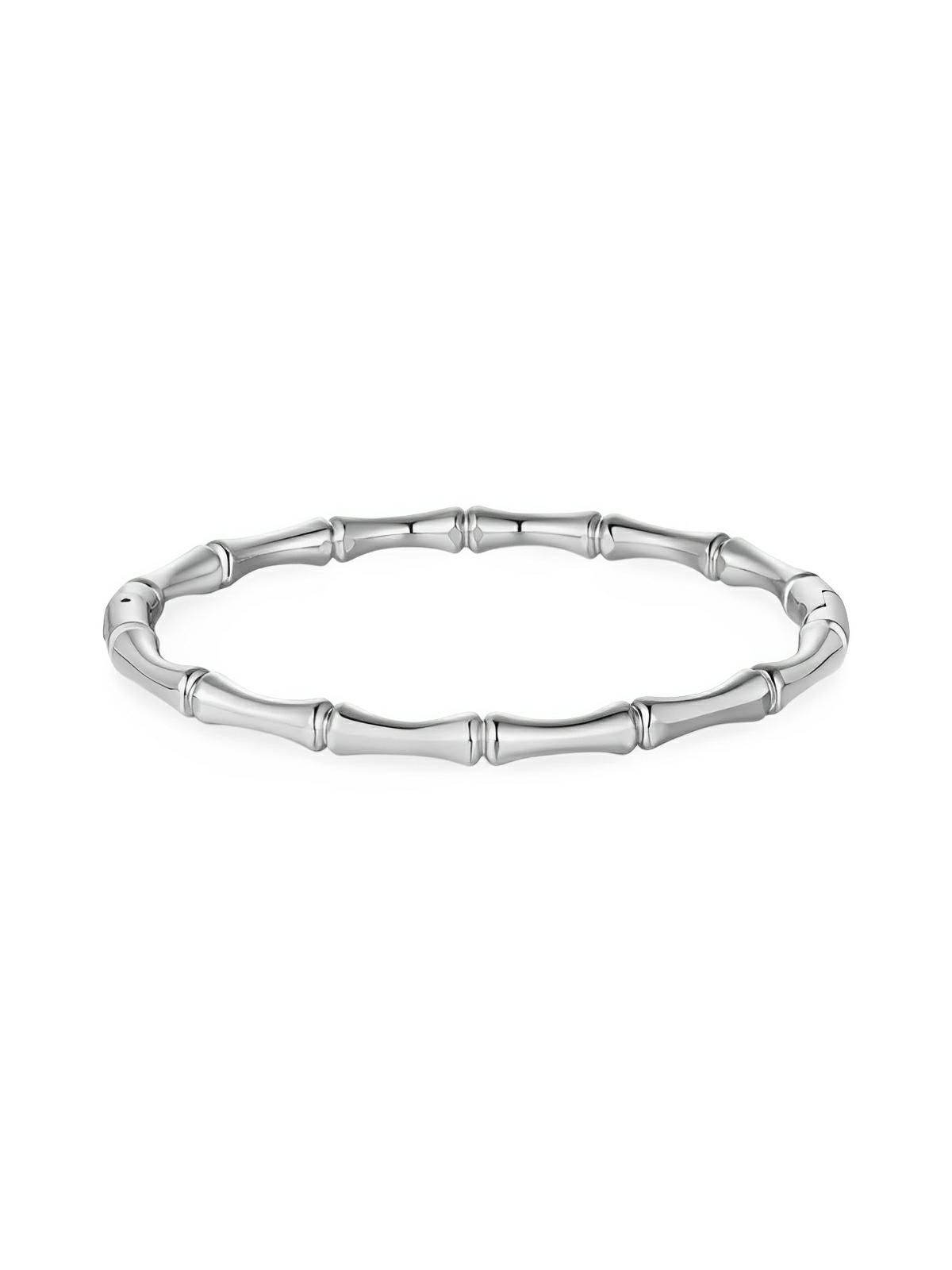 Bracelet bambou acier titane, bijou rigide femme, effet multilayer, style Old Money, cadeau chic, modèle Erica - Bracelet - Argent