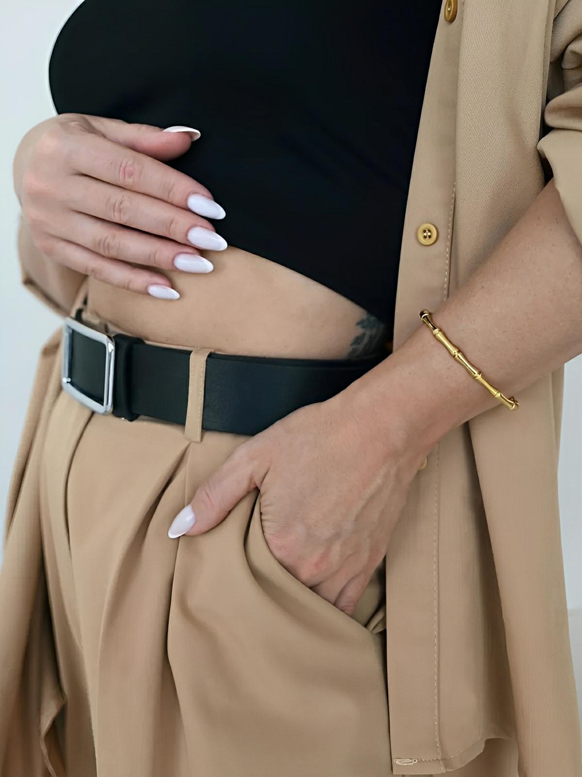 Bracelet bambou acier titane, bijou rigide femme, effet multilayer, style Old Money, cadeau chic, modèle Erica - Bracelet - Or