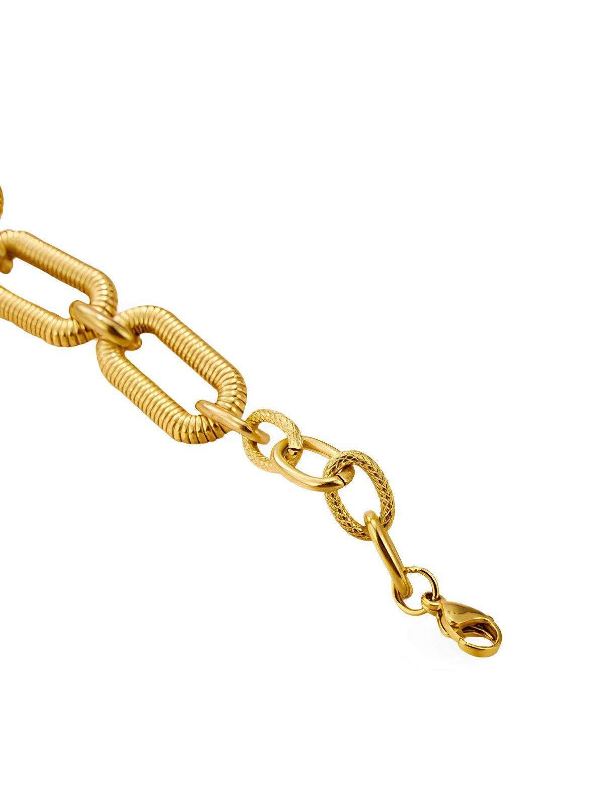Bracelet chaîne cubaine, acier doré, fermoir mousqueton, style minimaliste, look oversize, modèle Celia - Bracelet - Or