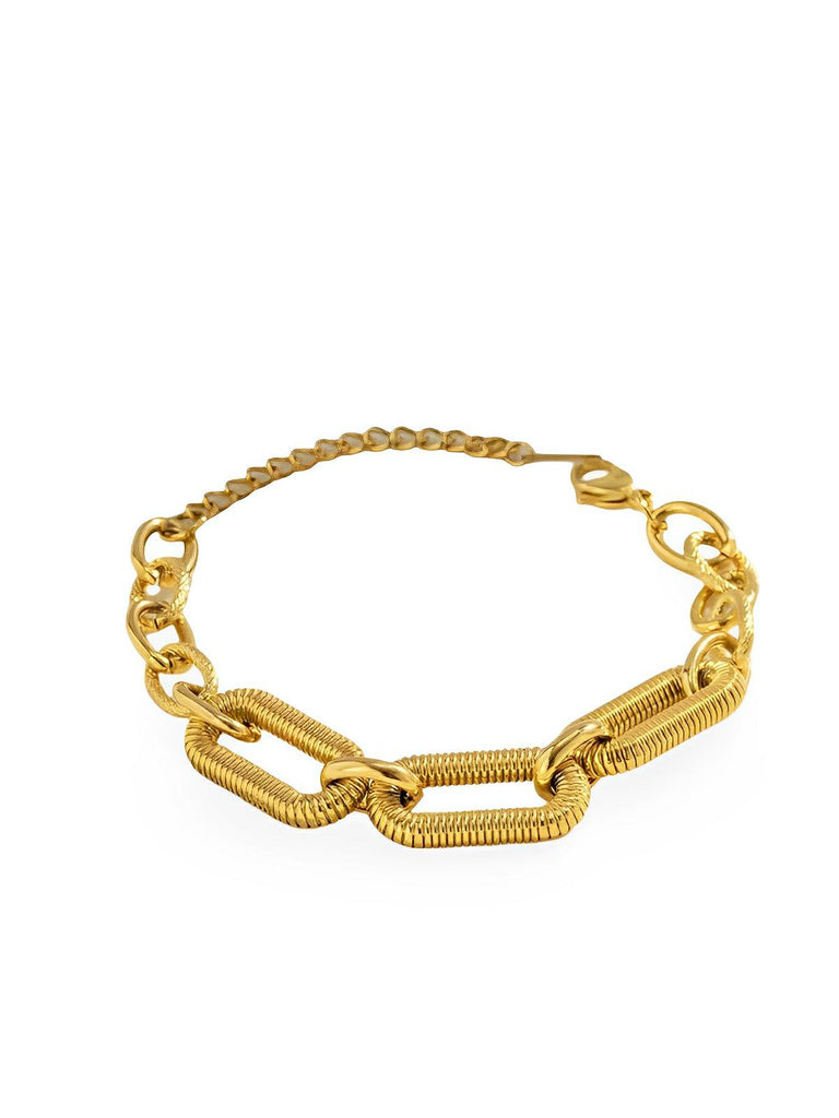 Bracelet chaîne cubaine, acier doré, fermoir mousqueton, style minimaliste, look oversize, modèle Celia - Bracelet - Or