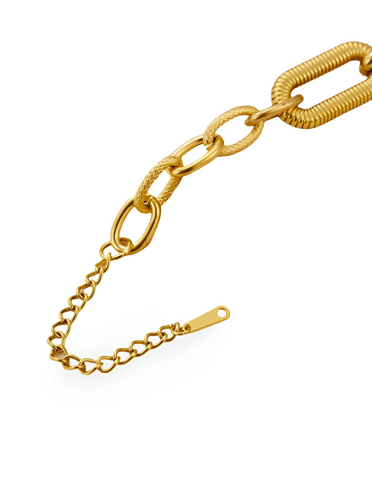 Bracelet chaîne cubaine, acier doré, fermoir mousqueton, style minimaliste, look oversize, modèle Celia - Bracelet - Or