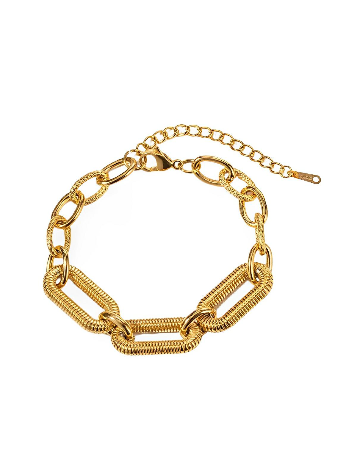 Bracelet chaîne cubaine, acier doré, fermoir mousqueton, style minimaliste, look oversize, modèle Celia - Bracelet - Or