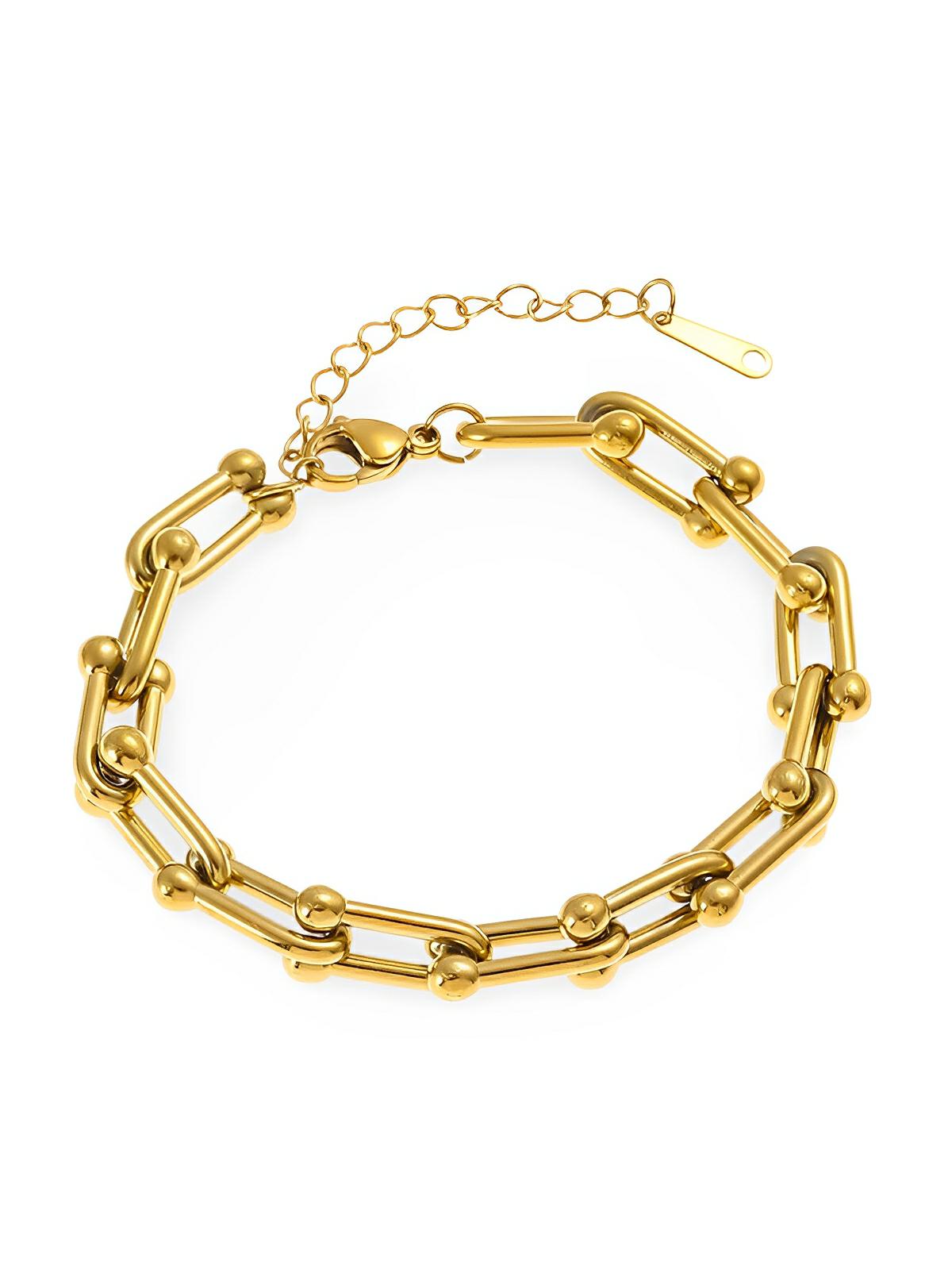 Bracelet chaîne fer à cheval, acier inoxydable, mousqueton ajustable, modèle Olivia - Bracelet - Or