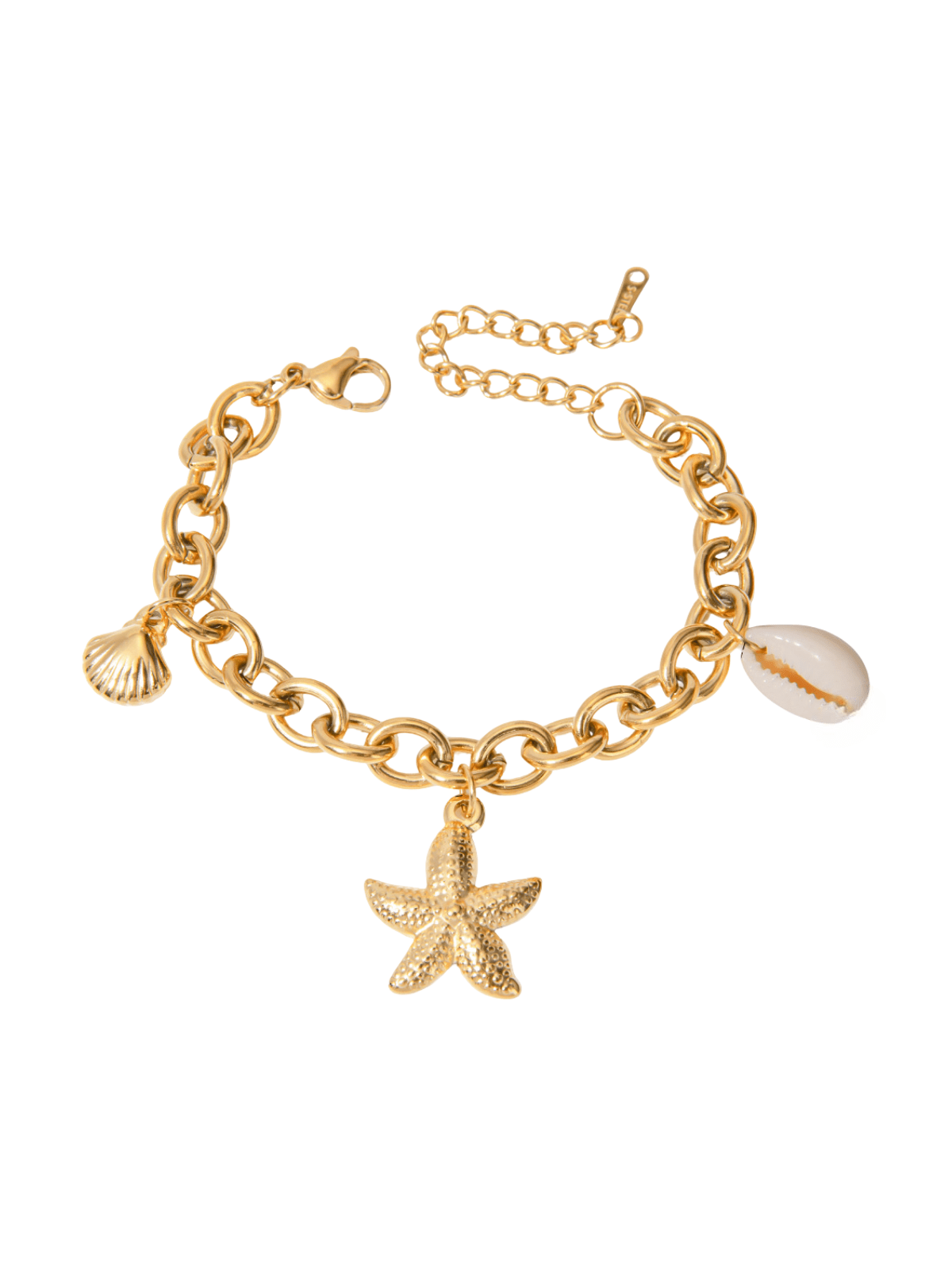 Bracelet chaîne marine, acier inoxydable, pendentif étoile de mer, coquillage naturel, style plage - Bracelet - Or