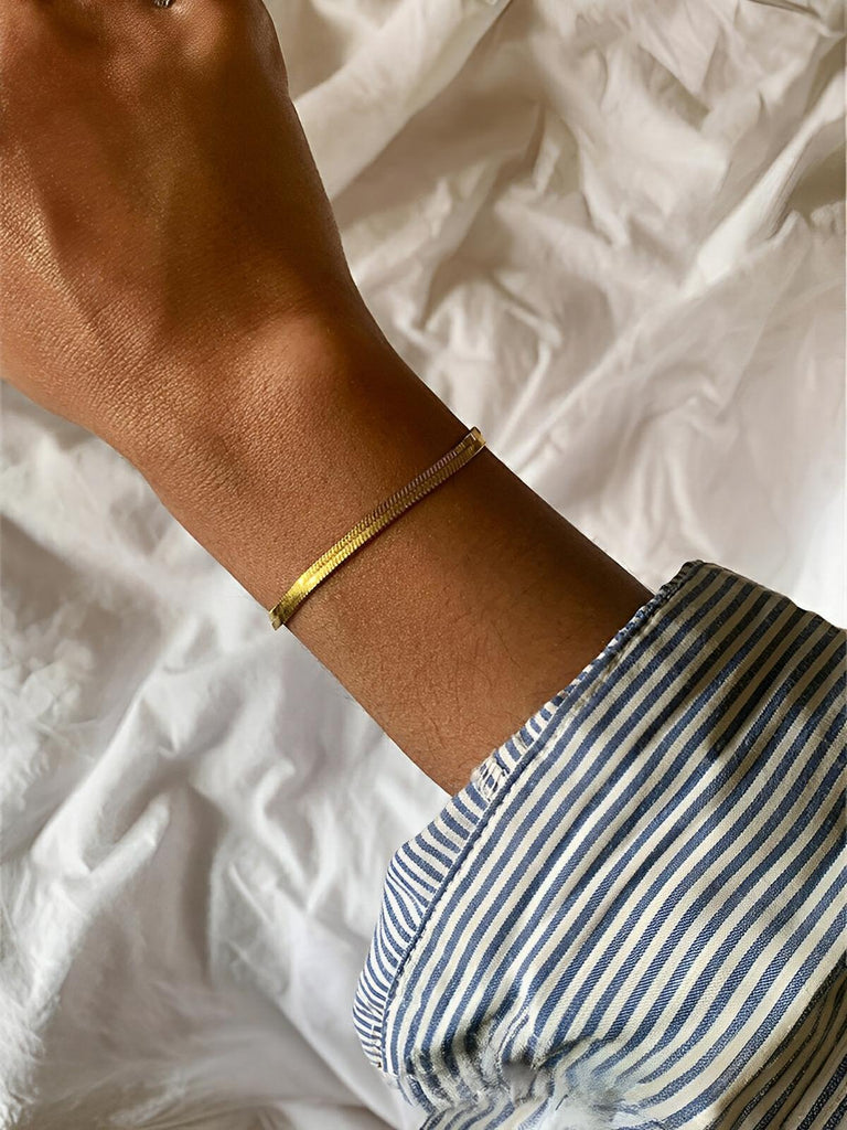 Bracelet chaîne plate snake, acier inoxydable, doré ou argenté, style minimaliste, 18 cm, modèle Luna - Bracelet - Or XS