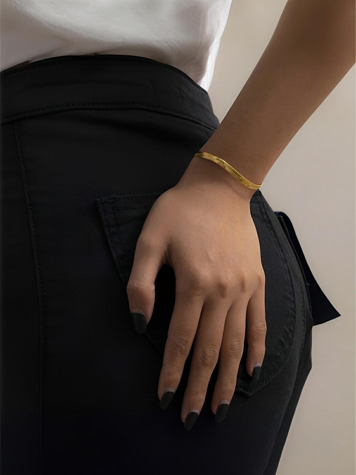 Bracelet chaîne plate snake, acier inoxydable, doré ou argenté, style minimaliste, 18 cm, modèle Luna - Bracelet - Or XS