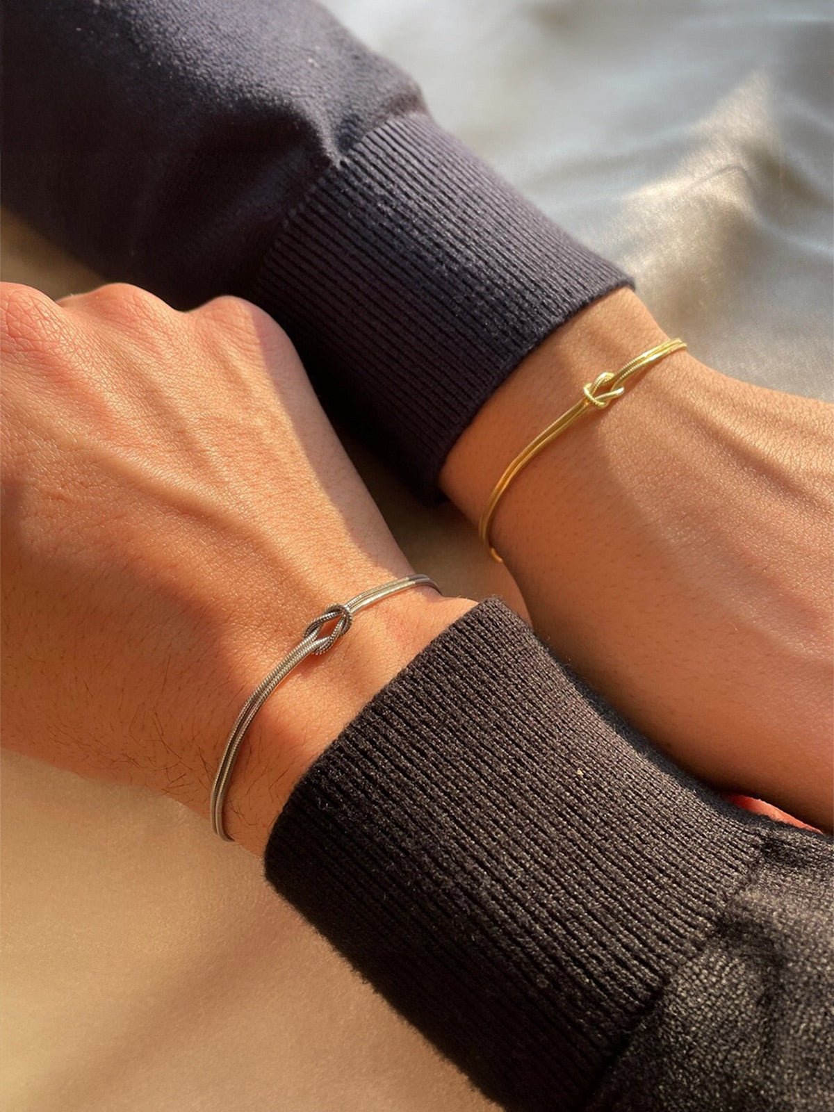 Bracelet chaîne serpent, nœud central, acier inoxydable, doré ou argenté, ajustable, modèle Link - Bracelet - Argent