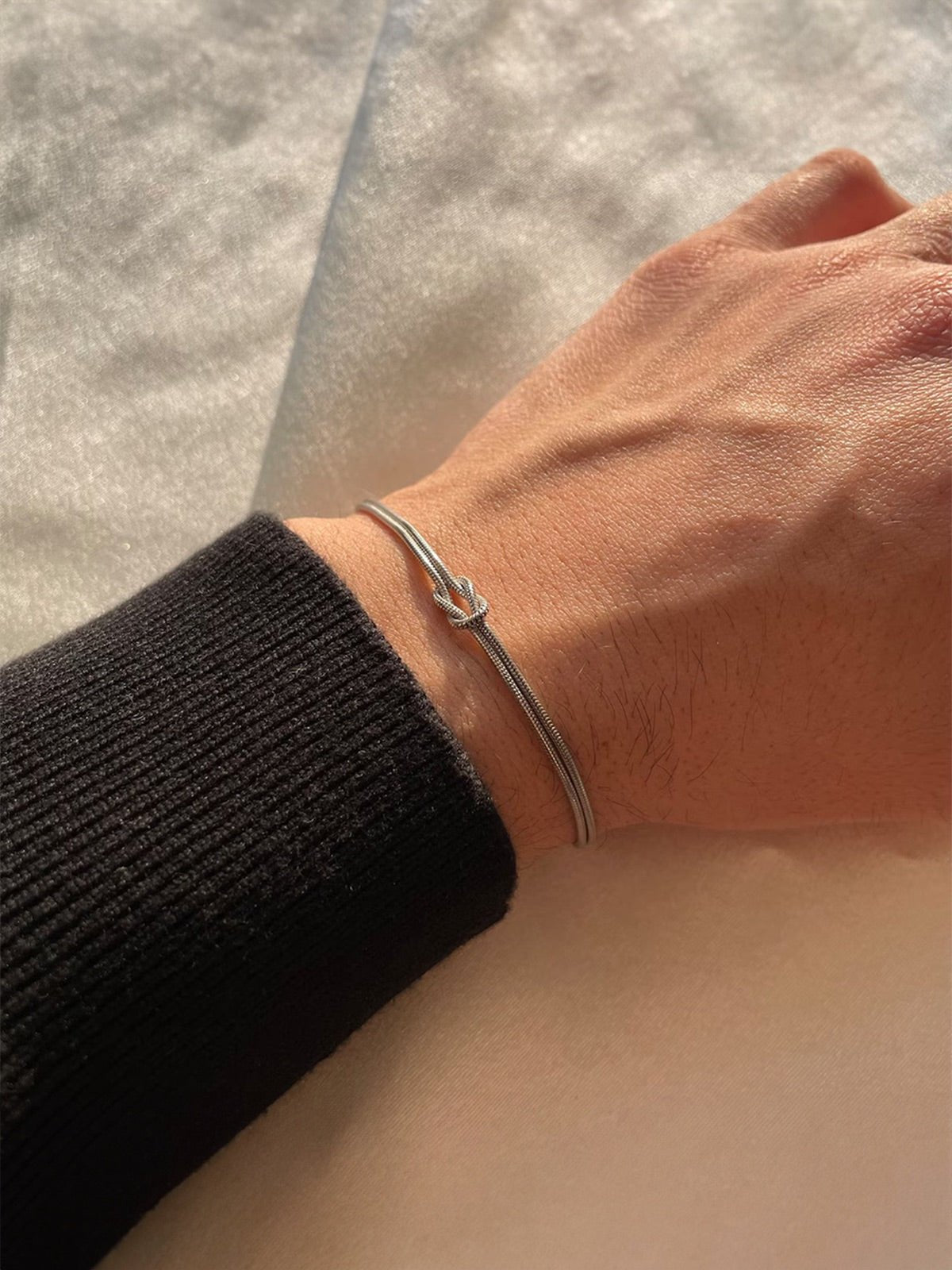 Bracelet chaîne serpent, nœud central, acier inoxydable, doré ou argenté, ajustable, modèle Link - Bracelet - Argent
