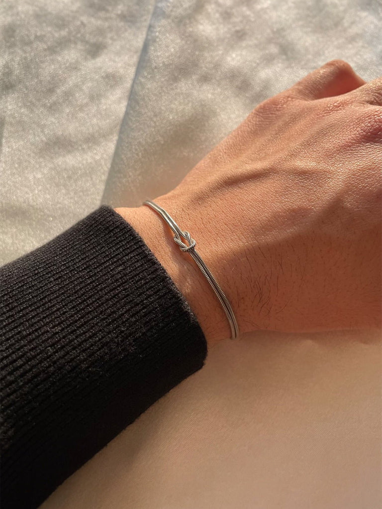 Bracelet chaîne serpent, nœud central, acier inoxydable, doré ou argenté, ajustable, modèle Link - Bracelet - Argent