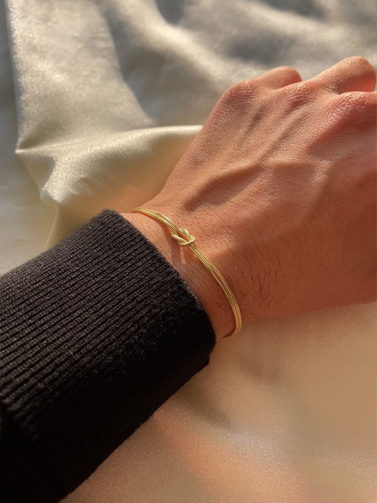 Bracelet chaîne serpent, nœud central, acier inoxydable, doré ou argenté, ajustable, modèle Link - Bracelet - Argent