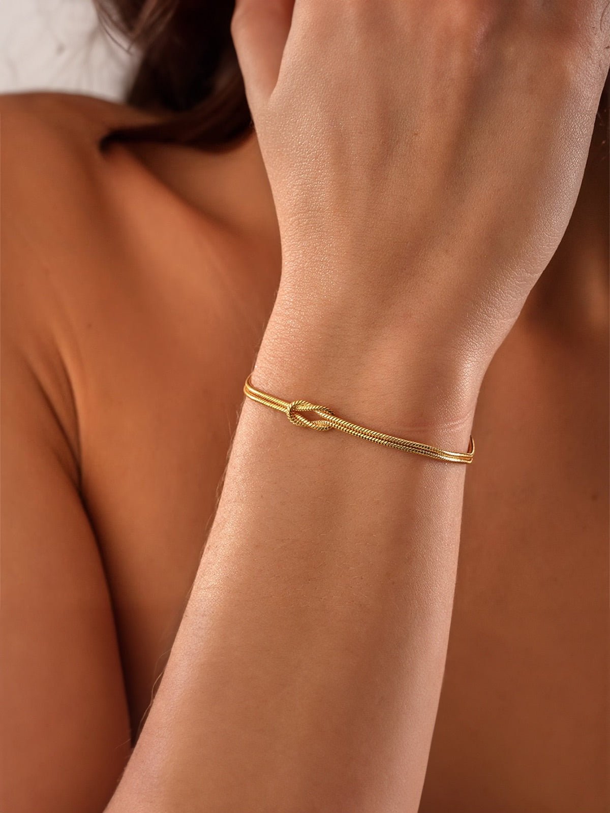Bracelet chaîne serpent, nœud central, acier inoxydable, doré ou argenté, ajustable, modèle Link - Bracelet - Or