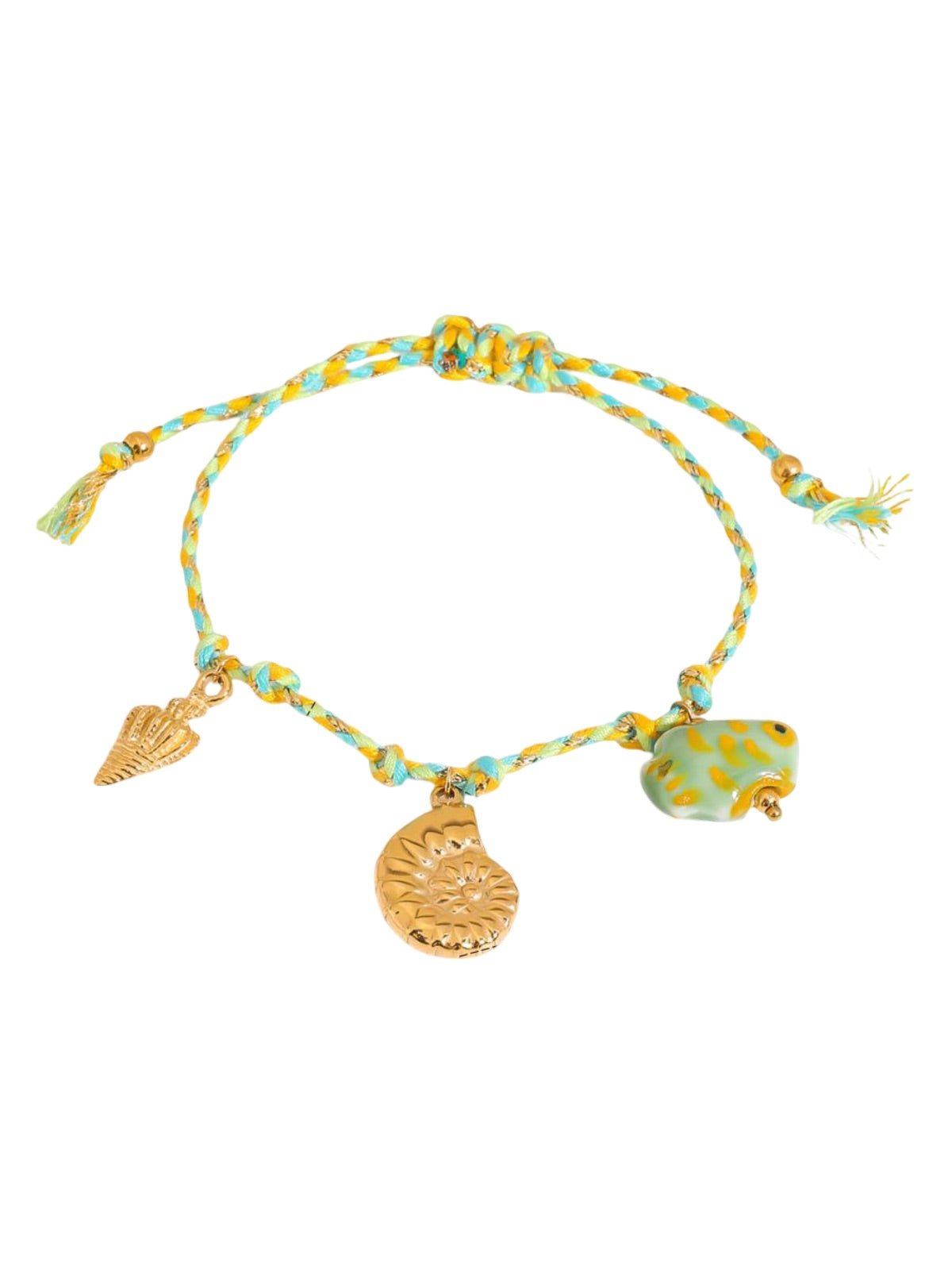 Bracelet cordon coloré, pendentif poisson, coquillage, crabe, ancre, été et plage, 18K doré, modèle Salomé - Bracelet - Style 3
