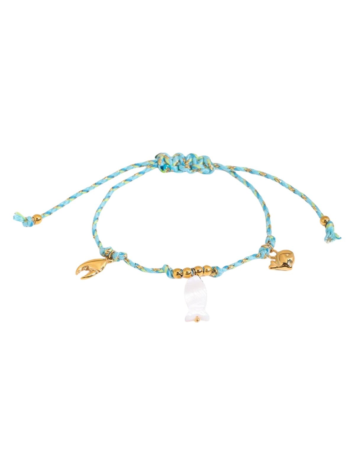 Bracelet cordon coloré, pendentif poisson, coquillage, crabe, ancre, été et plage, 18K doré, modèle Salomé - Bracelet - Style 2