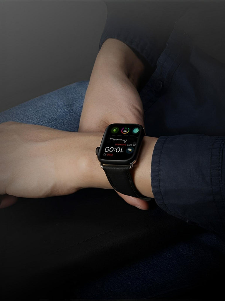 Bracelet cuir Apple Watch, acier inoxydable, ajustable, au ton raffiné, modèle Jonas - Bracelet Apple Watch - Noir 38 à 42mm