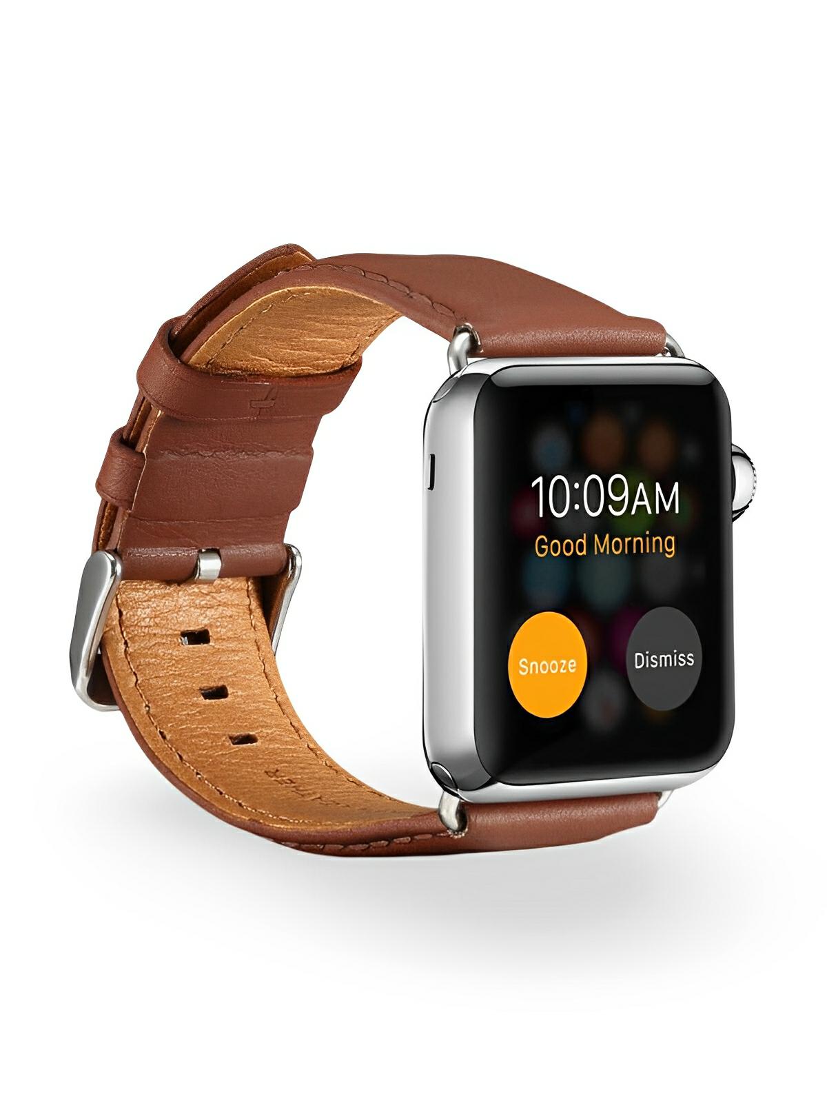 Bracelet cuir Apple Watch, acier inoxydable, ajustable, au ton raffiné, modèle Jonas - Bracelet Apple Watch - Marron 38 à 42mm