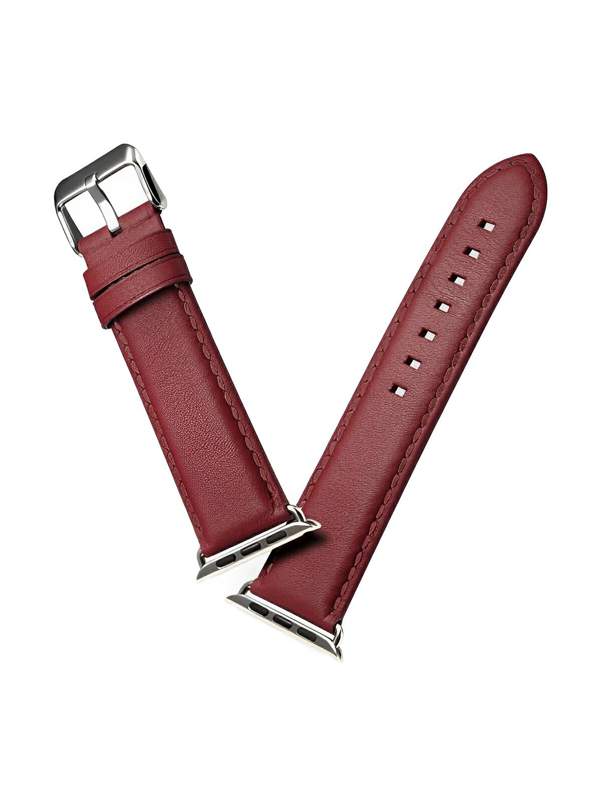 Bracelet cuir Apple Watch, acier inoxydable, ajustable, au ton raffiné, modèle Jonas - Bracelet Apple Watch - Bordeaux 38 à 42mm