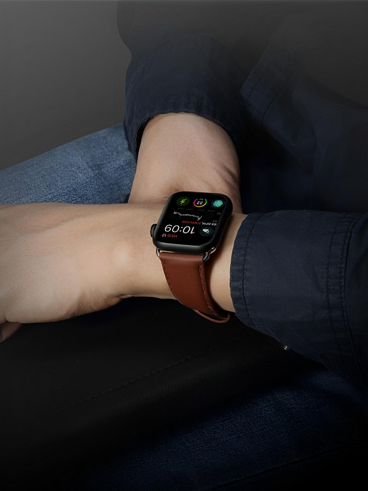 Bracelet cuir Apple Watch, acier inoxydable, ajustable, au ton raffiné, modèle Jonas - Bracelet Apple Watch - Marron 38 à 42mm