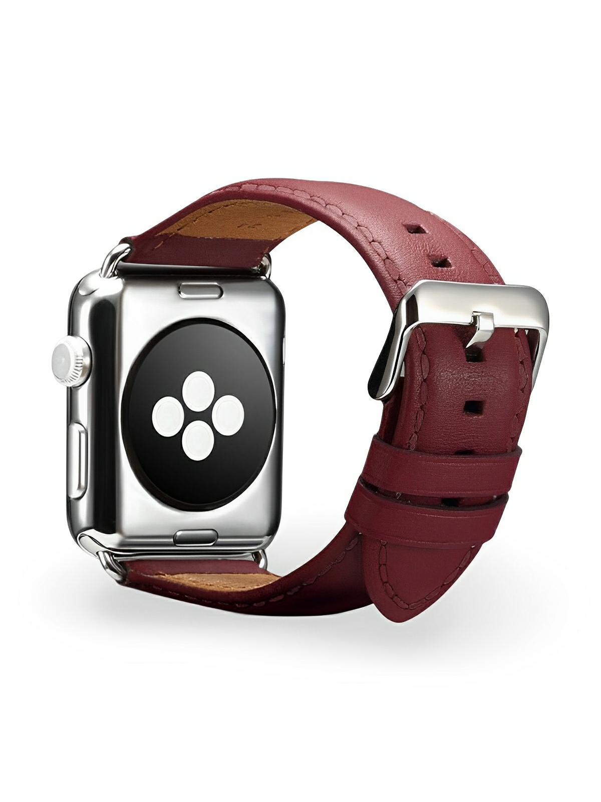 Bracelet cuir Apple Watch, acier inoxydable, ajustable, au ton raffiné, modèle Jonas - Bracelet Apple Watch - Bordeaux 38 à 42mm