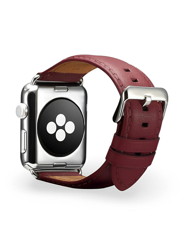 Bracelet cuir Apple Watch, acier inoxydable, ajustable, au ton raffiné, modèle Jonas - Bracelet Apple Watch - Bordeaux 38 à 42mm