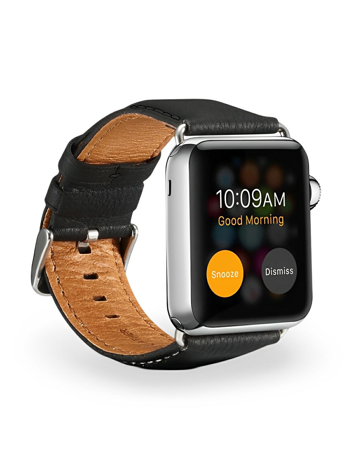Bracelet cuir Apple Watch, acier inoxydable, ajustable, au ton raffiné, modèle Jonas - Bracelet Apple Watch - Noir 38 à 42mm