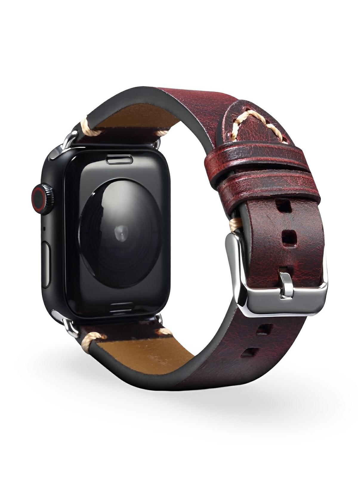 Bracelet cuir pleine fleur Apple Watch, acier inoxydable, aux coutures apparentes, modèle Josselin - Bracelet Apple Watch - Marron 38 à 42mm