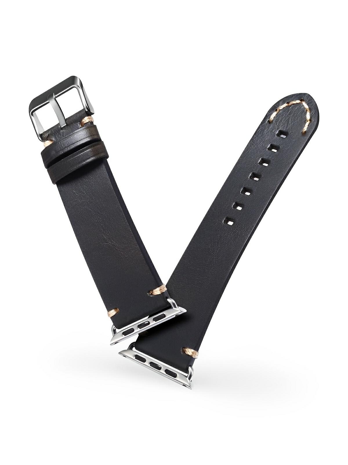 Bracelet cuir pleine fleur Apple Watch, acier inoxydable, aux coutures apparentes, modèle Josselin - Bracelet Apple Watch - Marron 38 à 42mm