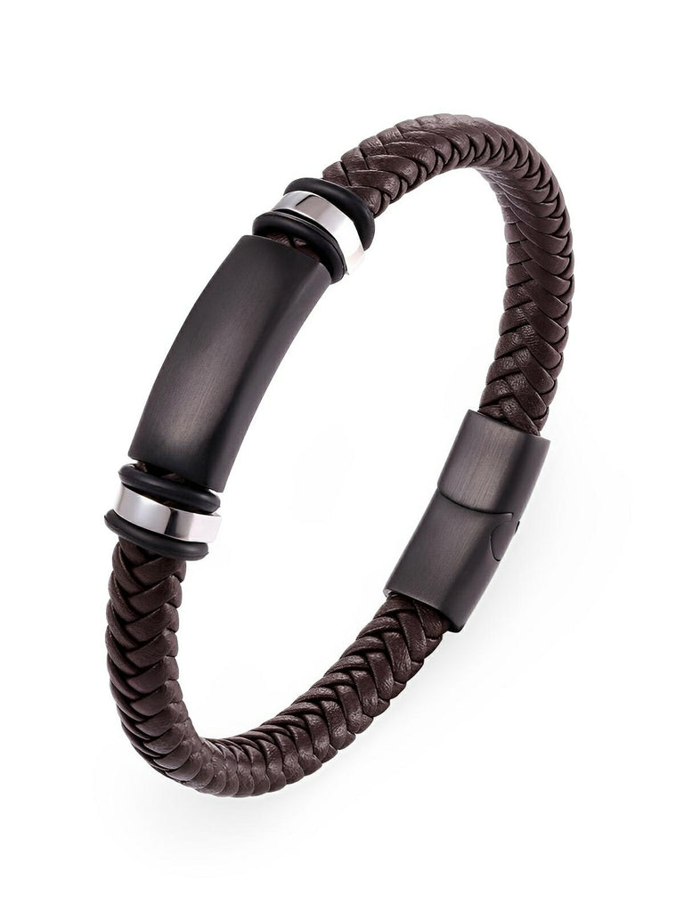 Bracelet cuir tressé homme, style gourmette minimaliste, accessoire élégant, modèle Georges - Bracelet - Marron S