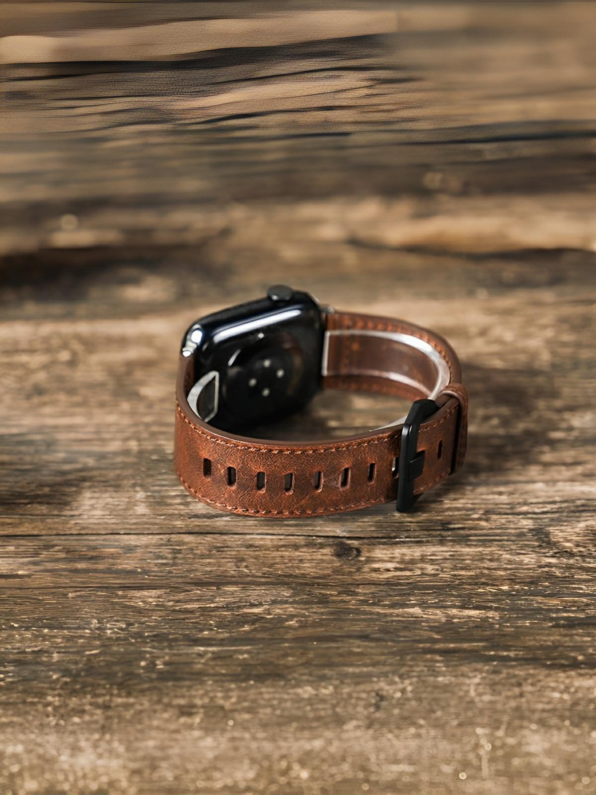 Bracelet cuir vintage Apple Watch, véritable cuir, boucle métallique, compatible toutes séries, modèle Damio - Bracelet Apple Watch - Marron 38 à 42mm