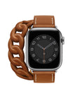 Bracelet double tour cuir Apple Watch, maillons larges, confort ajustable, style mode, compatible toutes séries, modèle Ezine - Bracelet Apple Watch - Marron 38 à 42mm