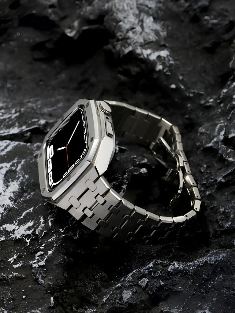 Bracelet en acier pour Apple Watch, élégance et caractère, design luxueux, modèle Achille - Bracelet Apple Watch - Argent 40 mm