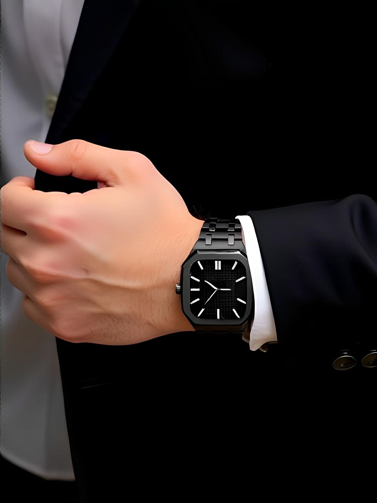 Bracelet en acier pour Apple Watch, élégance et caractère, design luxueux, modèle Achille - Bracelet Apple Watch - Noir 40 mm