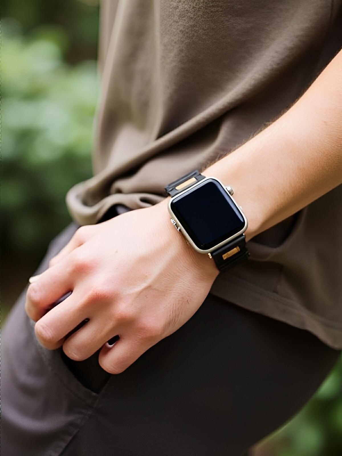 Bracelet en bois et acier pour Apple Watch, alliance de nature et modernité, modèle Francis - Bracelet Apple Watch - Noir 38 à 42mm