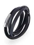 Bracelet en cuir multi - rangs homme, fermeture magnétique, style moderne, modèle Guibert - Bracelet - Noir S